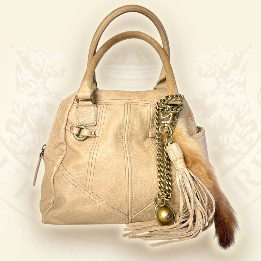 👡Vintage Juicy Couture Leather Bowler Nude / Taupe Tassel Bag Top Handle Orb